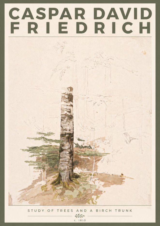 Caspar David Friedrich Study of Trees and a Birch Trunk No6 - Juliste