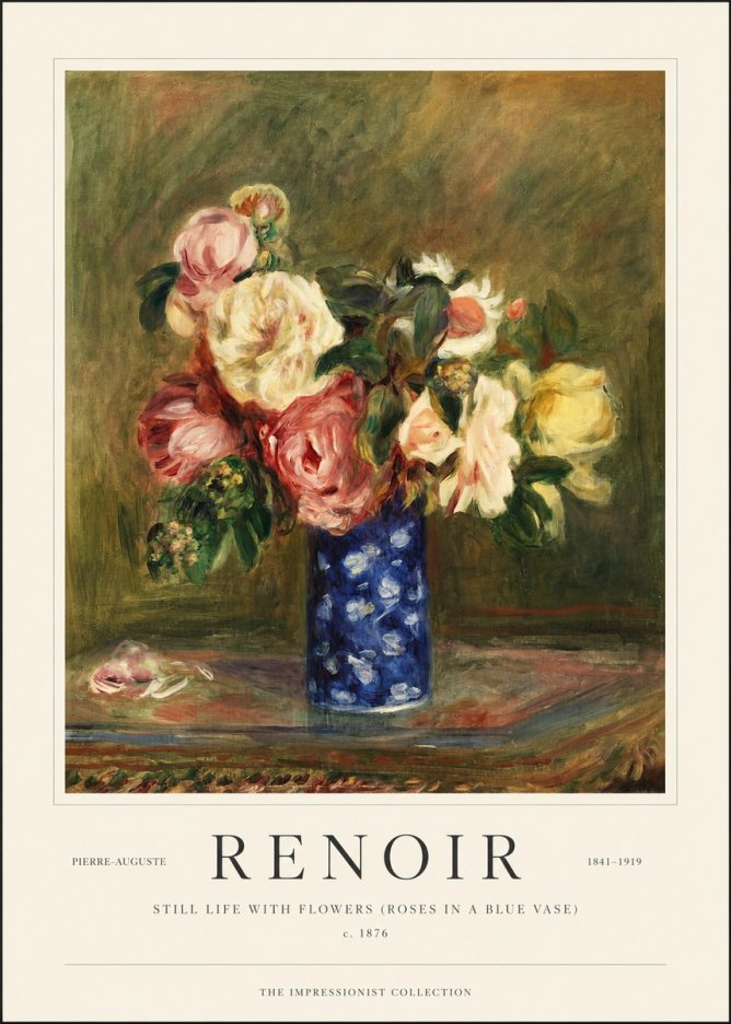 Renoir Still Life with Flowers (Roses in a Blue Vase) No1 - Juliste
