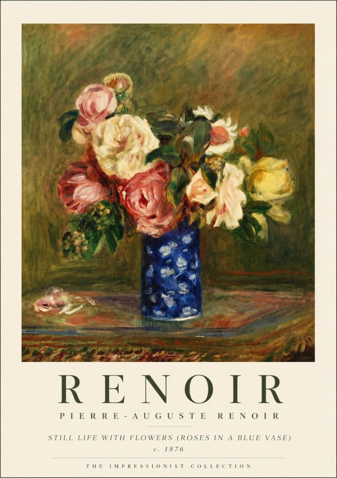Renoir Still Life with Flowers (Roses in a Blue Vase) No5 - Juliste