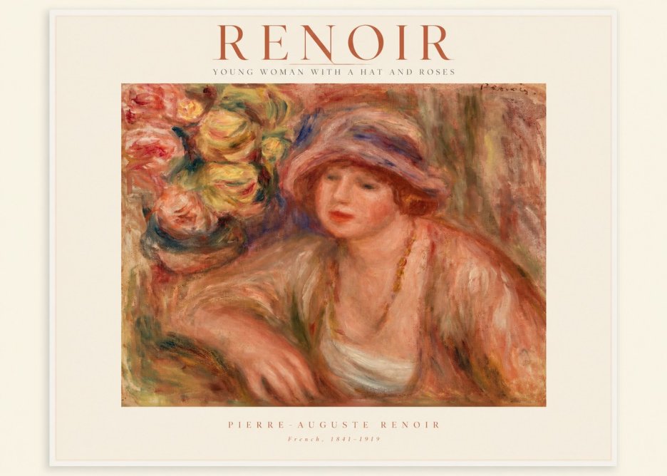 Renoir Young Woman with a Hat and Roses No1 - Juliste