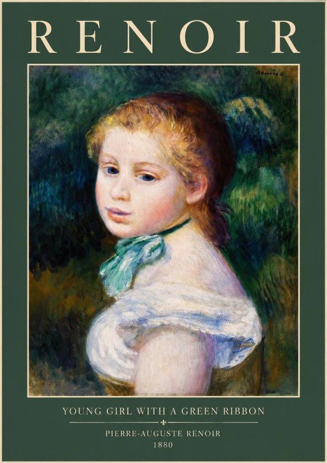 Renoir Young Girl with a Green Ribbon No2 - Juliste