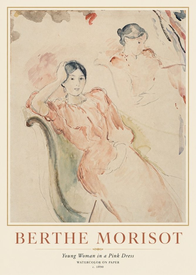Berthe Morisot Young Woman in a Pink Dress II No1 - Juliste