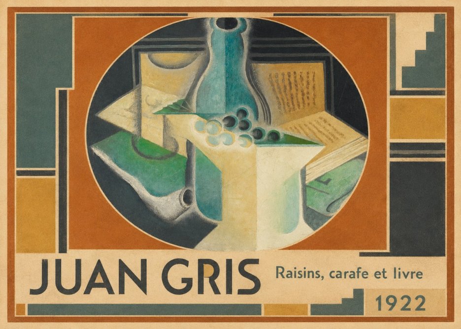 Juan Gris Raisins, Carafe Et Livre No1 - Juliste