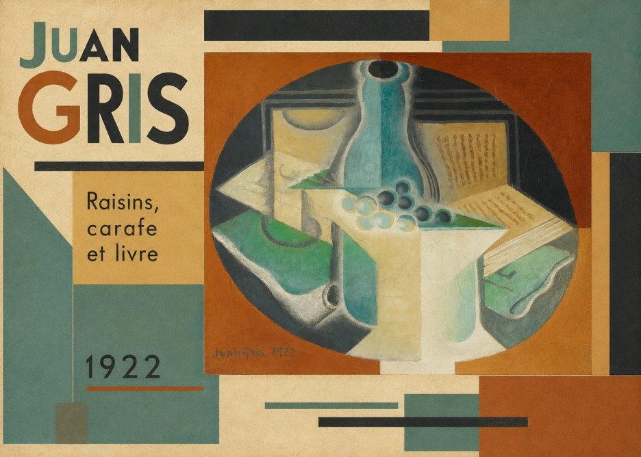 Juan Gris Raisins, Carafe Et Livre No2 - Juliste