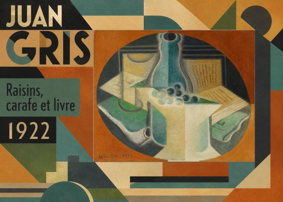 Juan Gris Raisins, Carafe Et Livre No6 - Juliste