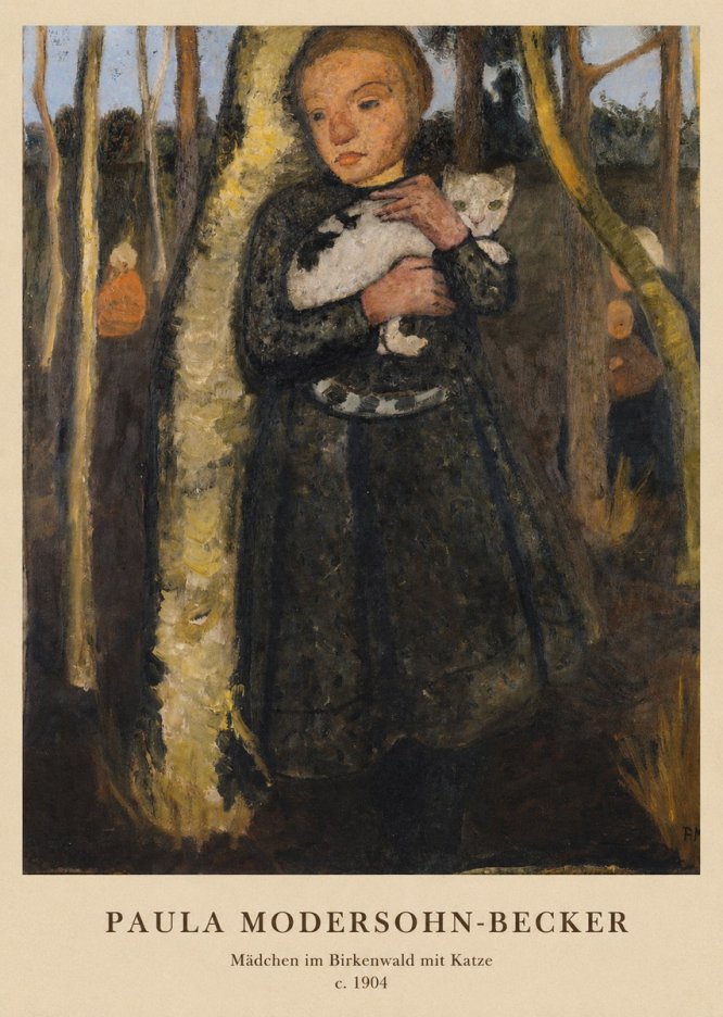 Paula Modersohn-Becker Mädchen Im Birkenwald Mit Katze No4 - Juliste