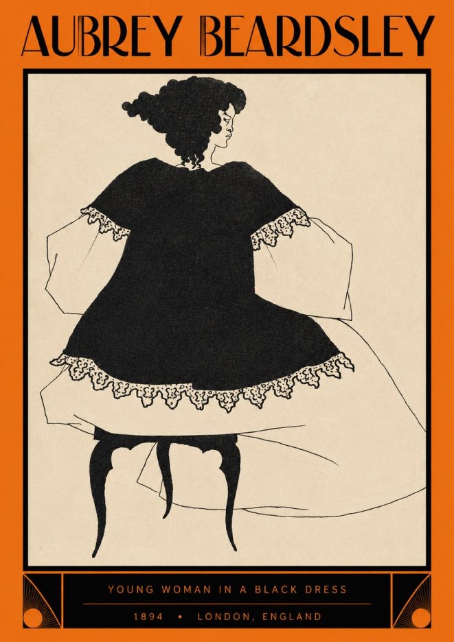 Aubrey Beardsley Woman in a Dress No3 - Juliste