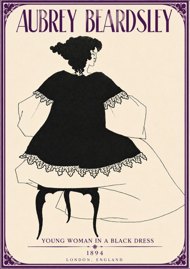 Aubrey Beardsley Woman in a Dress No5 - Juliste