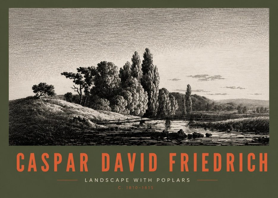 Caspar David Friedrich River Landscape with Poplars No3 - Juliste