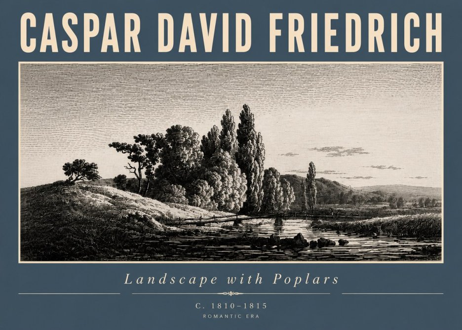 Caspar David Friedrich River Landscape with Poplars No4 - Juliste