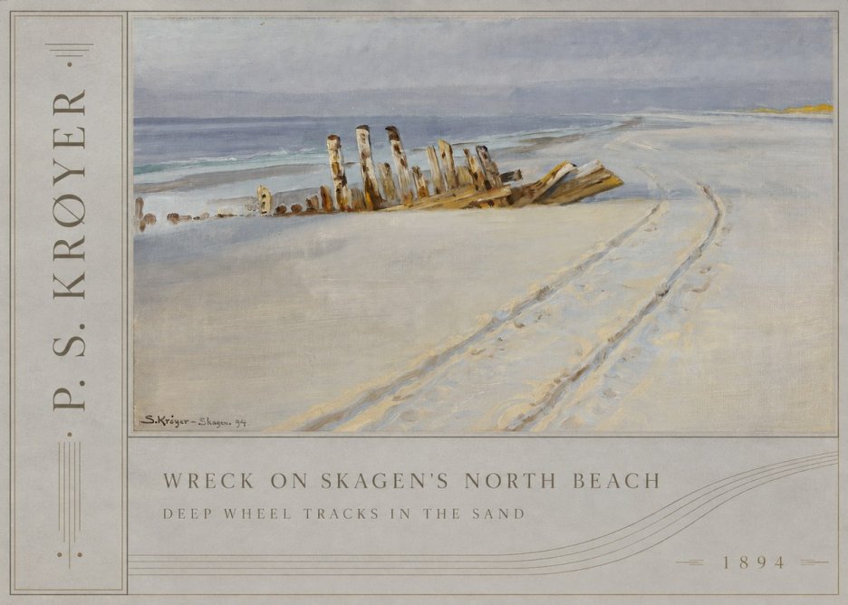 P.S. Krøyer Wreck on Skagen's North Beach. Deep Wheel Tracks in the Sand No2 - Juliste