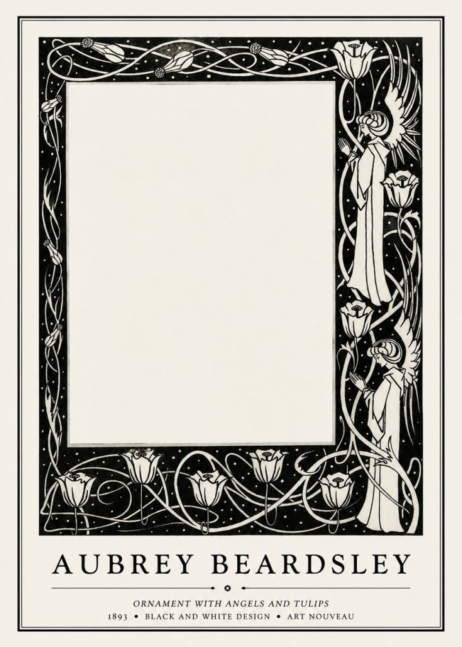 Aubrey Beardsley Ornament with Angels and Tulips No1 - Juliste