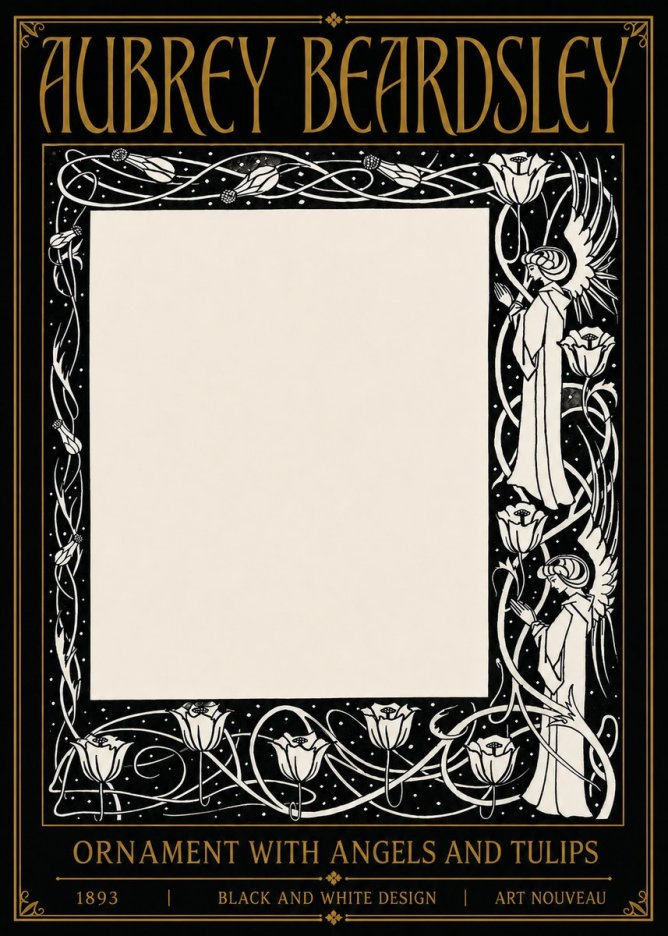 Aubrey Beardsley Ornament with Angels and Tulips No5 - Juliste