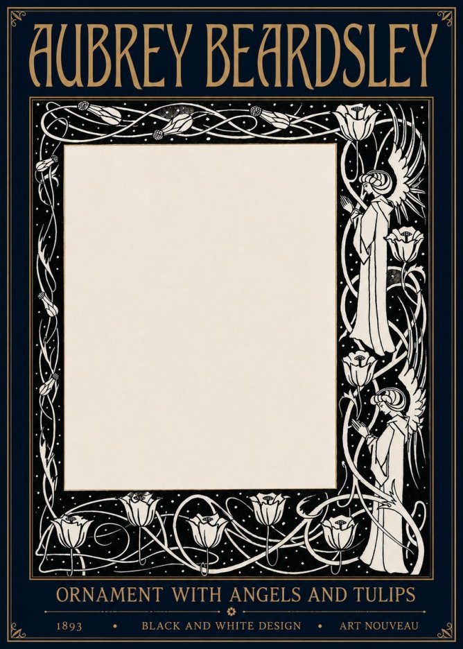 Aubrey Beardsley Ornament with Angels and Tulips No6 - Juliste