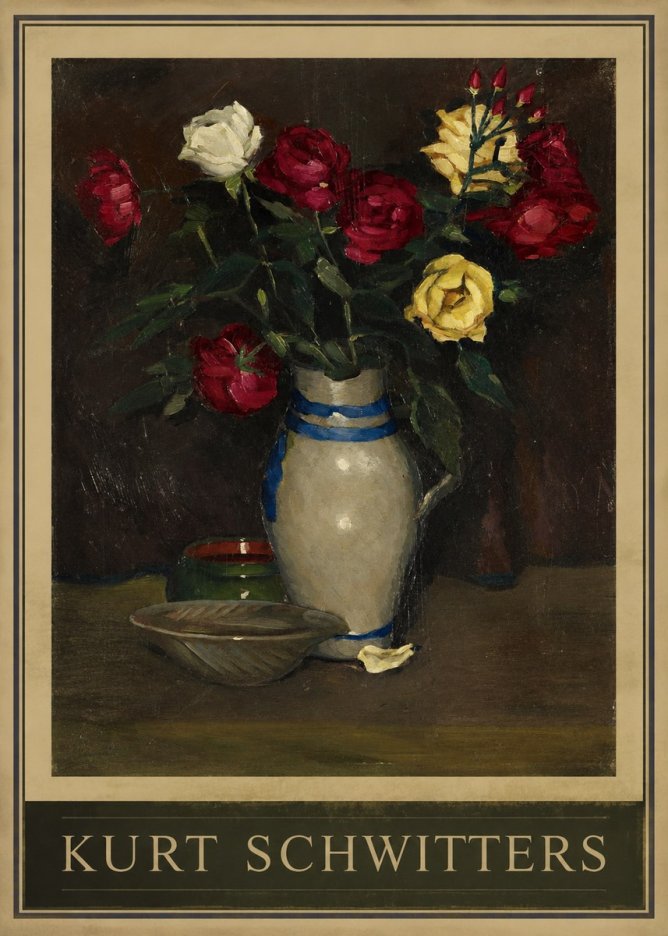 Kurt Schwitters Still Life with Roses No1 - Juliste