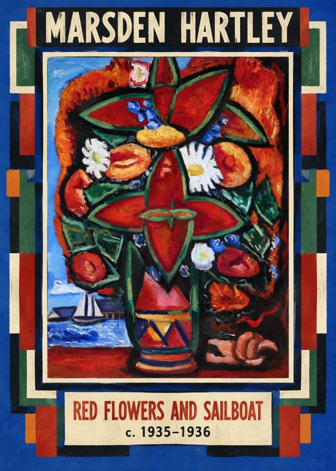 Marsden Hartley Red Flowers and Sailboat No4 - Juliste