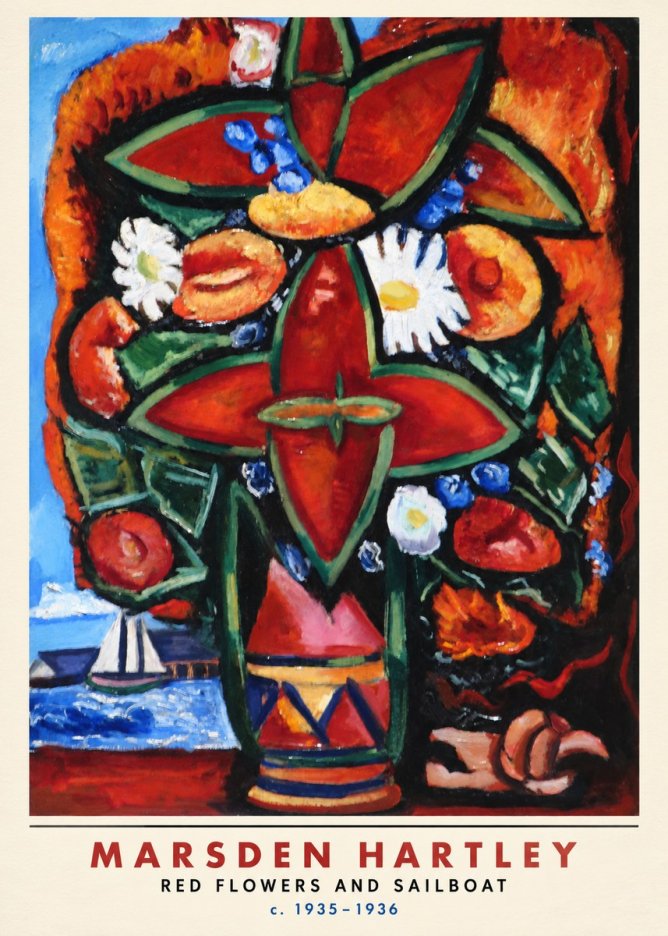 Marsden Hartley Red Flowers and Sailboat No6 - Juliste