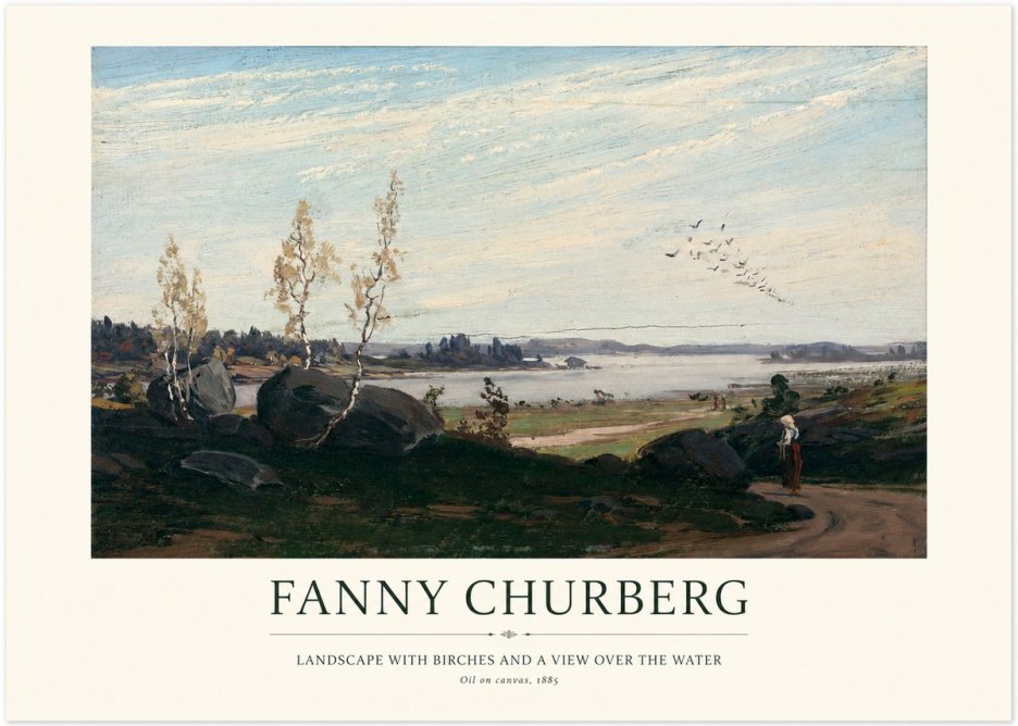 Fanny Churberg Landscape with Birches and a View over the Water No1 - Juliste