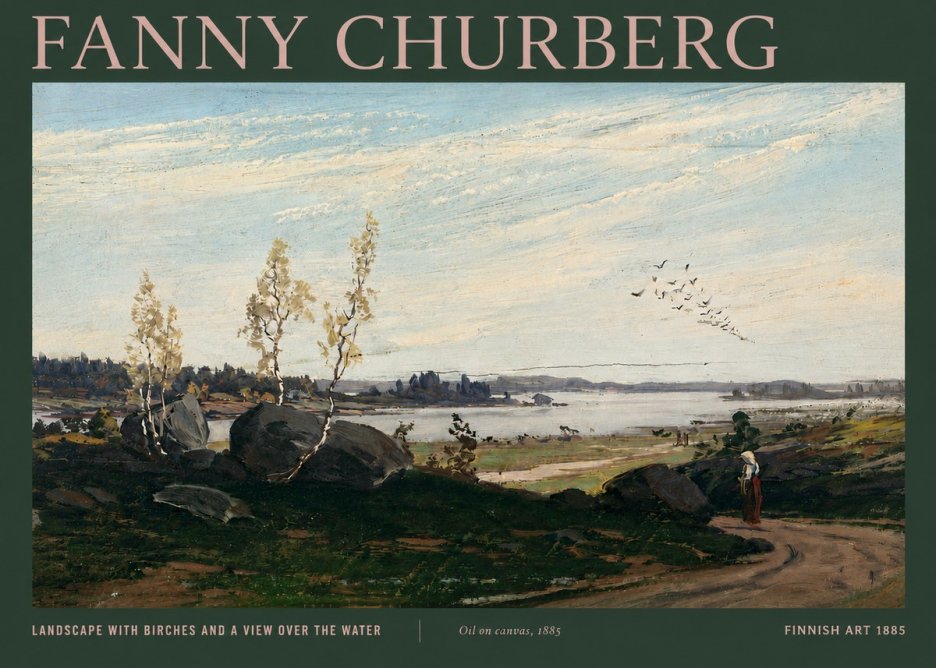 Fanny Churberg Landscape with Birches and a View over the Water No4 - Juliste