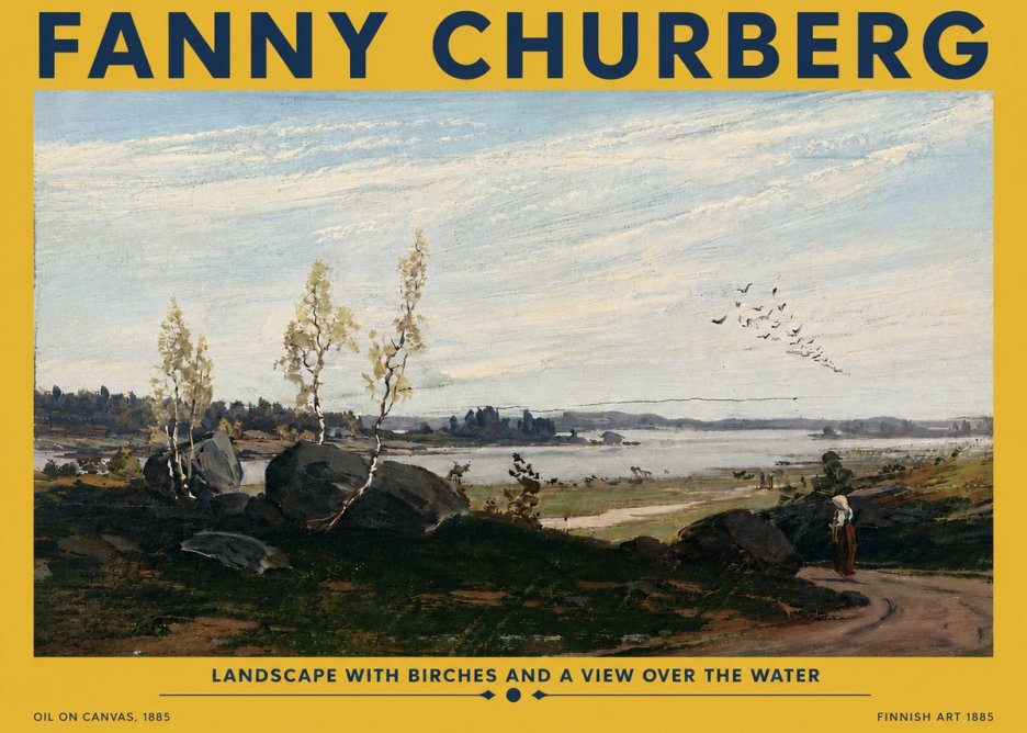 Fanny Churberg Landscape with Birches and a View over the Water No5 - Juliste