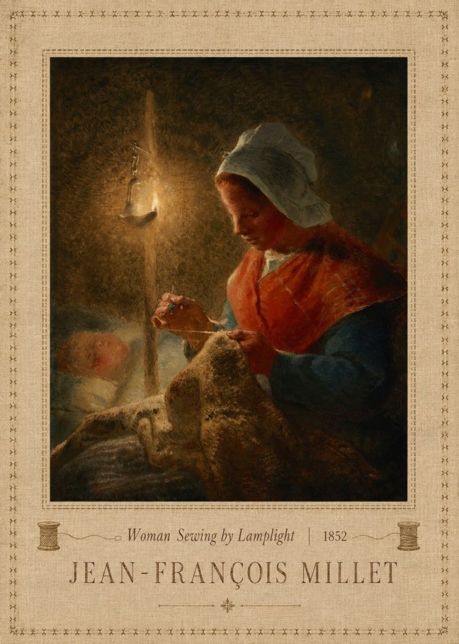 Jean-François Millet Woman Sewing by Lamplight No5 - Juliste