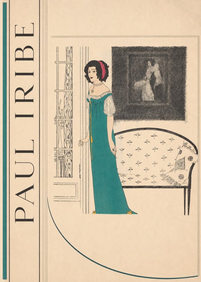 Paul Iribe Woman in Teal Gown No2 - Juliste
