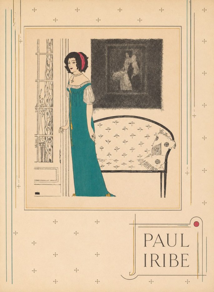 Paul Iribe Woman in Teal Gown No3 - Juliste