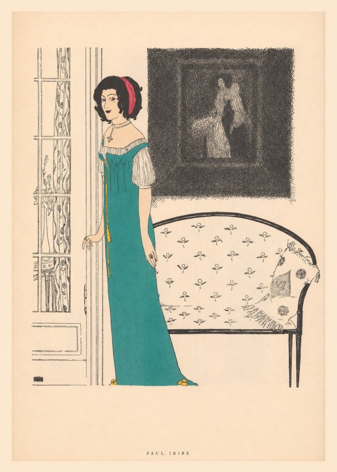 Paul Iribe Woman in Teal Gown No5 - Juliste