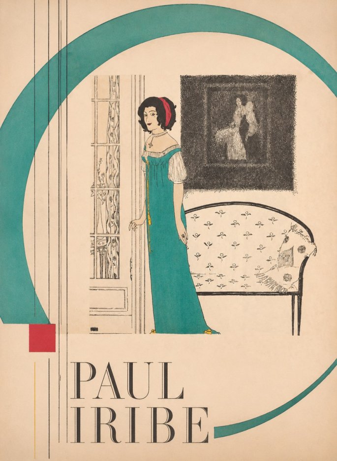 Paul Iribe Woman in Teal Gown No6 - Juliste