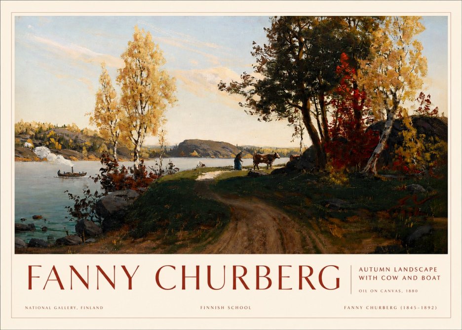 Fanny Churberg Autumn Landscape with Cow and Boat No3 - Juliste