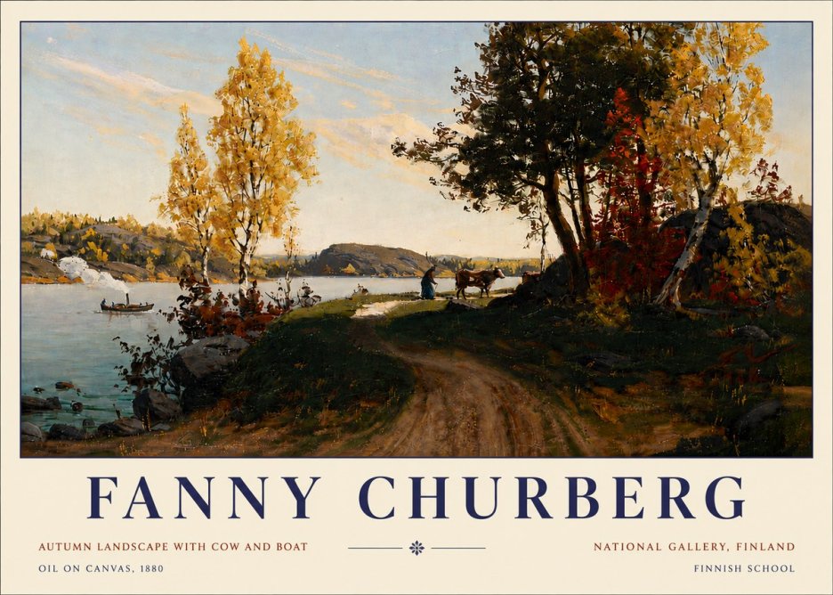 Fanny Churberg Autumn Landscape with Cow and Boat No5 - Juliste