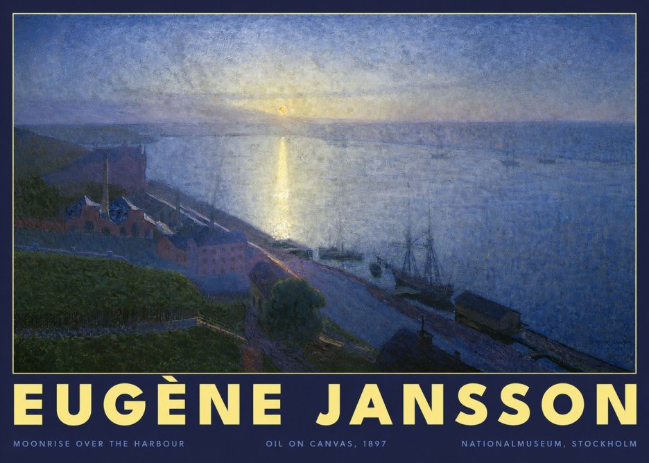 Eugène Jansson Moonrise over the Harbour No2 - Juliste