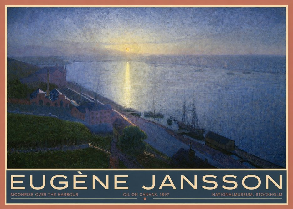 Eugène Jansson Moonrise over the Harbour No3 - Juliste