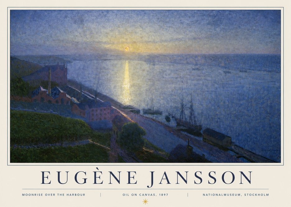 Eugène Jansson Moonrise over the Harbour No4 - Juliste