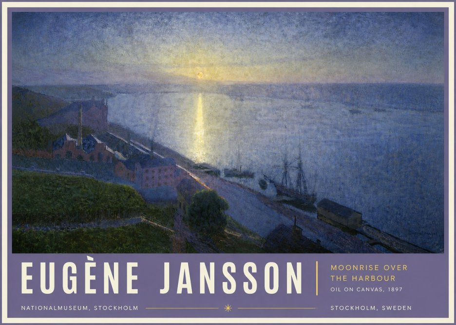 Eugène Jansson Moonrise over the Harbour No5 - Juliste