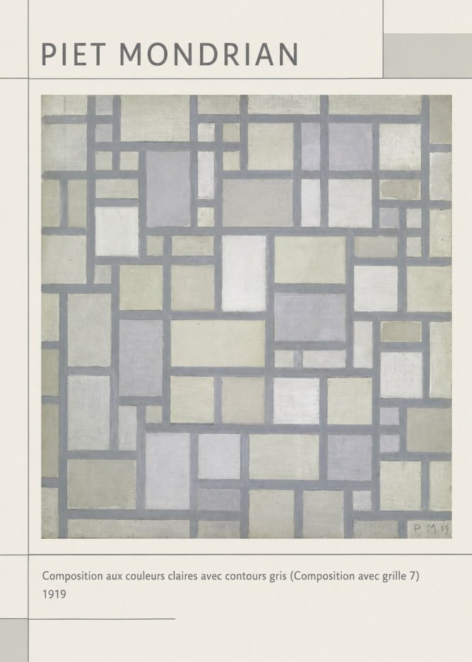 Piet Mondrian Composition Aux Couleurs Claires Avec Contours Gris (Composition Avec Grille 7) No1 - Juliste