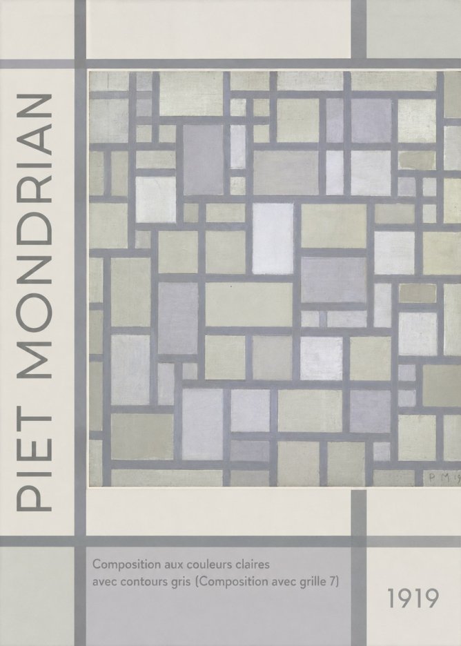 Piet Mondrian Composition Aux Couleurs Claires Avec Contours Gris (Composition Avec Grille 7) No2 - Juliste