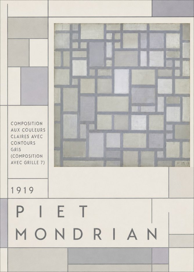 Piet Mondrian Composition Aux Couleurs Claires Avec Contours Gris (Composition Avec Grille 7) No3 - Juliste