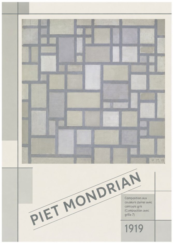 Piet Mondrian Composition Aux Couleurs Claires Avec Contours Gris (Composition Avec Grille 7) No5 - Juliste