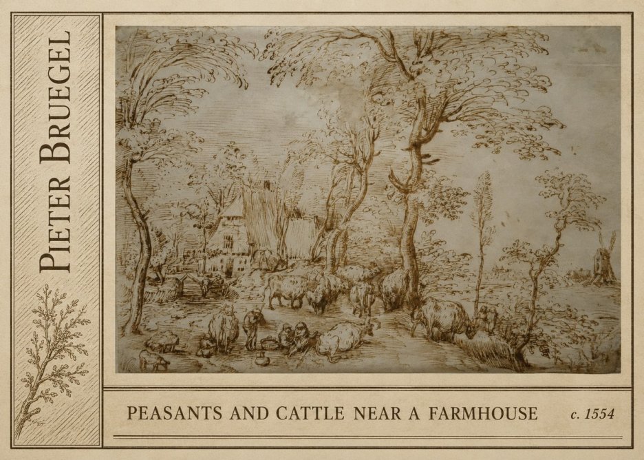 Pieter Bruegel Peasants and Cattle Near a Farmhouse No2 - Juliste