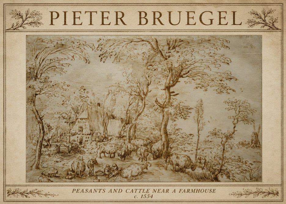 Pieter Bruegel Peasants and Cattle Near a Farmhouse No3 - Juliste
