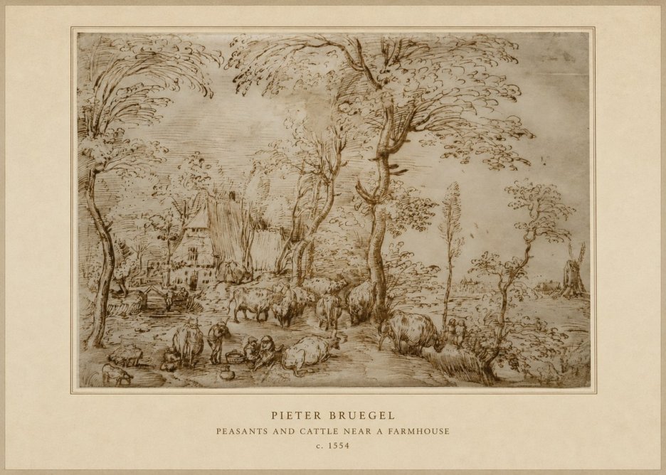 Pieter Bruegel Peasants and Cattle Near a Farmhouse No4 - Juliste