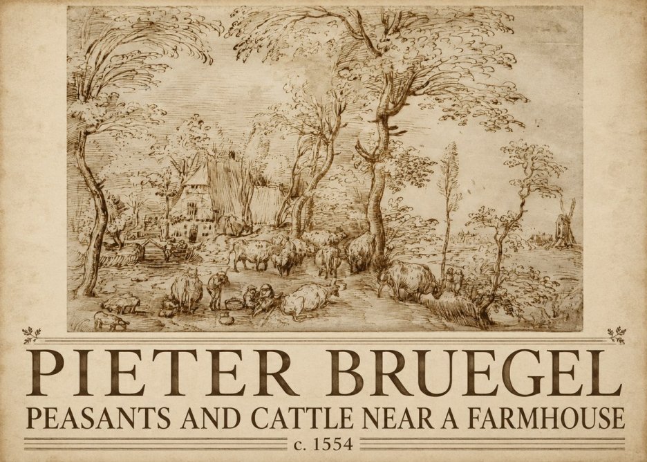 Pieter Bruegel Peasants and Cattle Near a Farmhouse No5 - Juliste