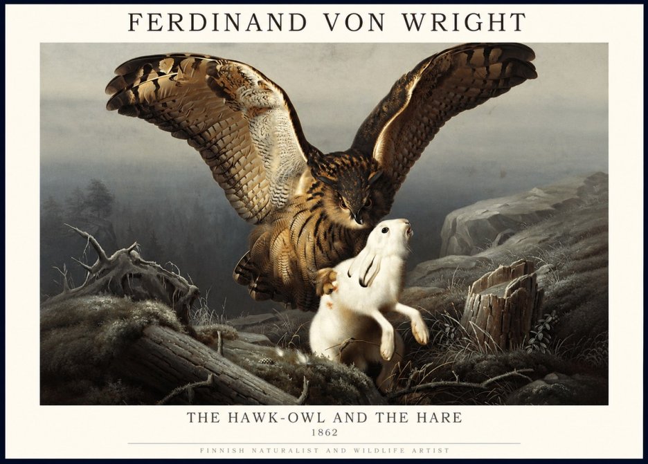 Ferdinand von Wright The Hawk-owl and the Hare No1 - Juliste
