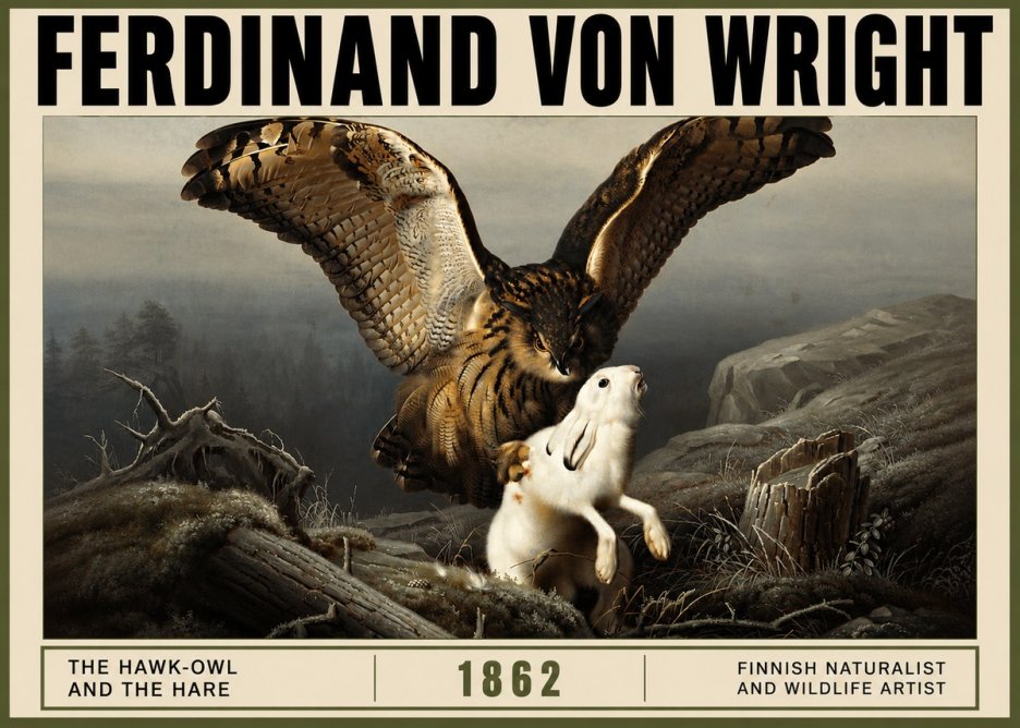 Ferdinand von Wright The Hawk-owl and the Hare No3 - Juliste