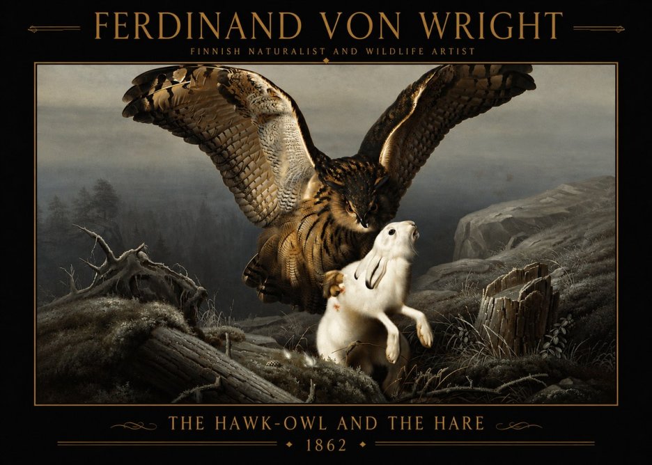 Ferdinand von Wright The Hawk-owl and the Hare No4 - Juliste