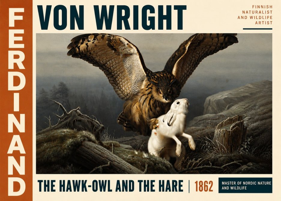 Ferdinand von Wright The Hawk-owl and the Hare No5 - Juliste