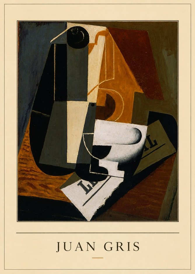 Juan Gris Glass and Bottle No4 - Juliste