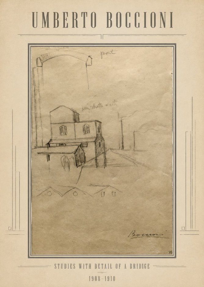Umberto Boccioni Studies with Detail of a Bridige No1 - Juliste