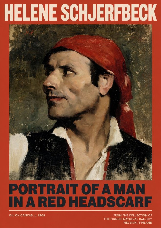 Helene Schjerfbeck Portrait of a Man in a Red Headscarf No2 - Juliste